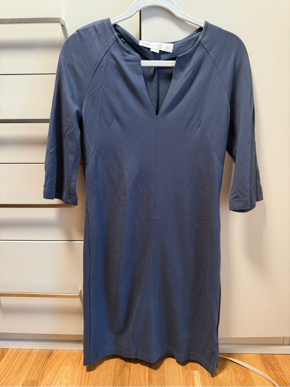 Lesley Evers Women's Grey Jersey Dress with V-Notch Neckline